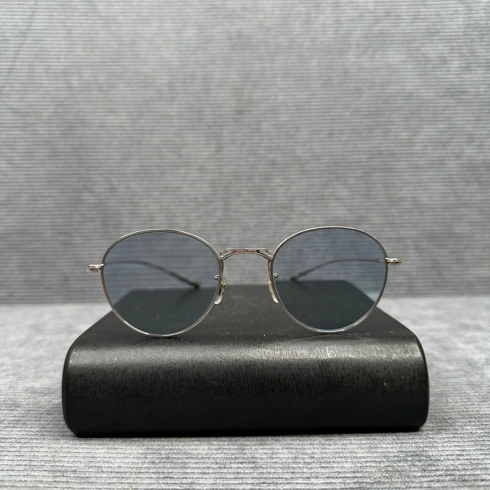 Oliver Peoples Hanlon Y2K Sunglasses Silver Round Blue Lens Japan 49-21-145 Vtg